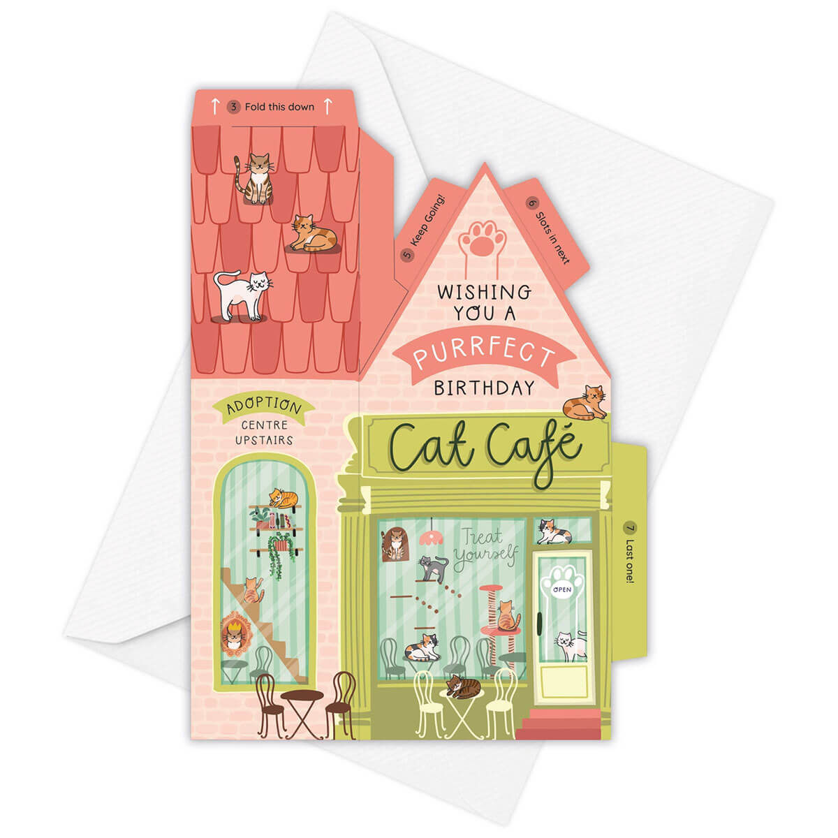 Cat Café 3D Greetings Card by Two For Joy Illustration