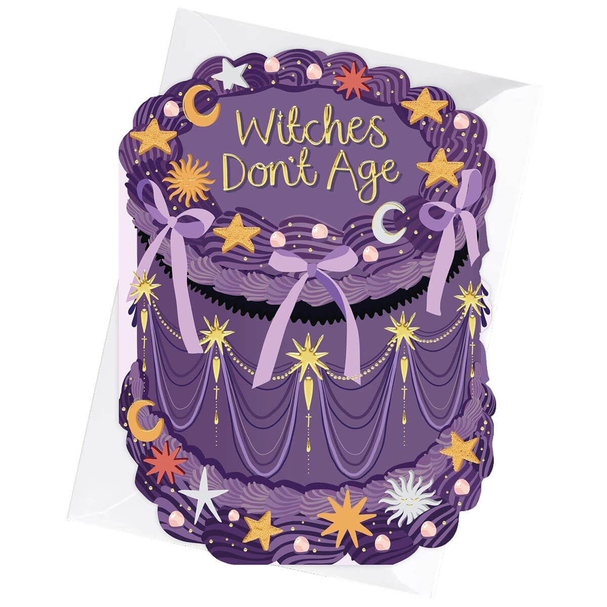 Witches Don't Age Cake Shaped Greetings Card by Two For Joy Illustration