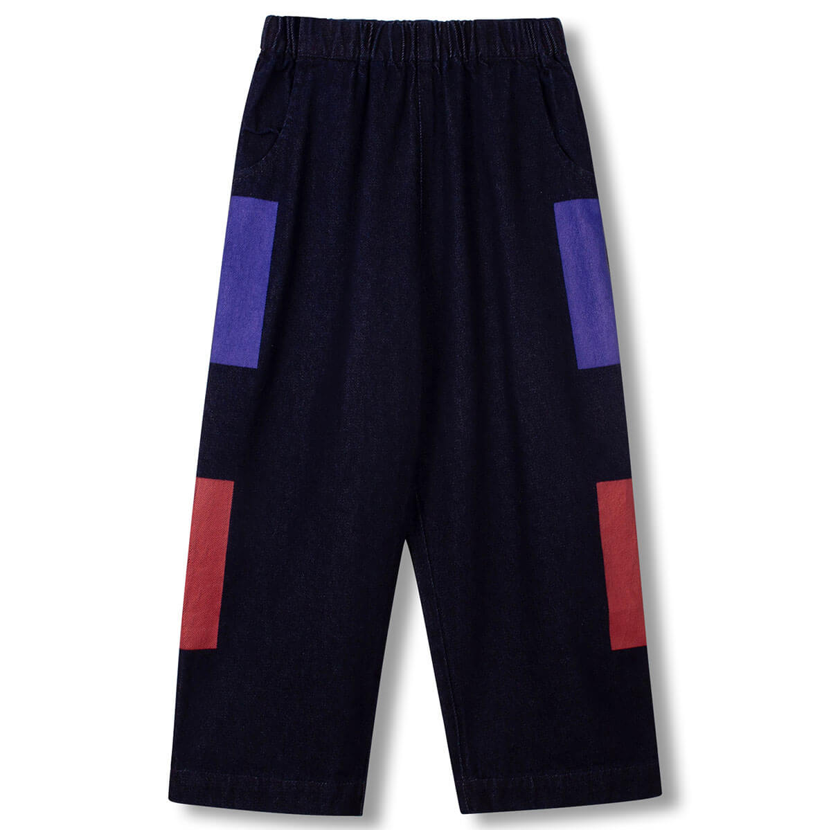 Block Pull On Pant in Rinse Denim / Brick Red by Wynken