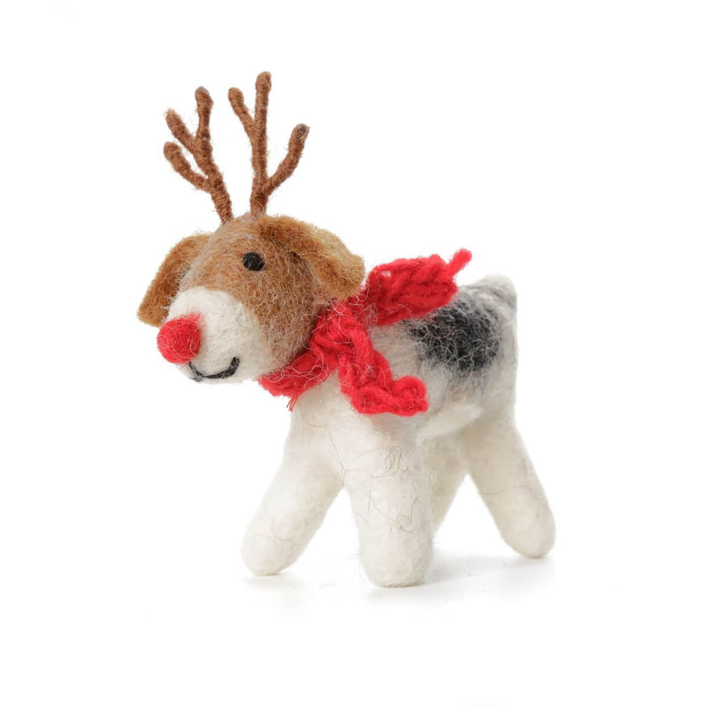 Fox Terrier With Antlers Felt Tree Decoration by Amica