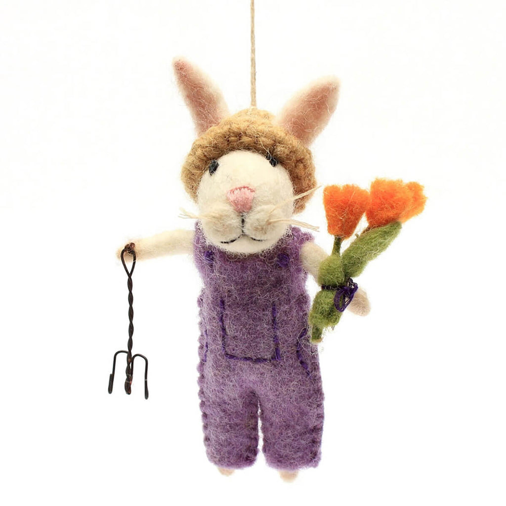 Bunny with Fork & Flowers Felt Hanging Decoration by Amica