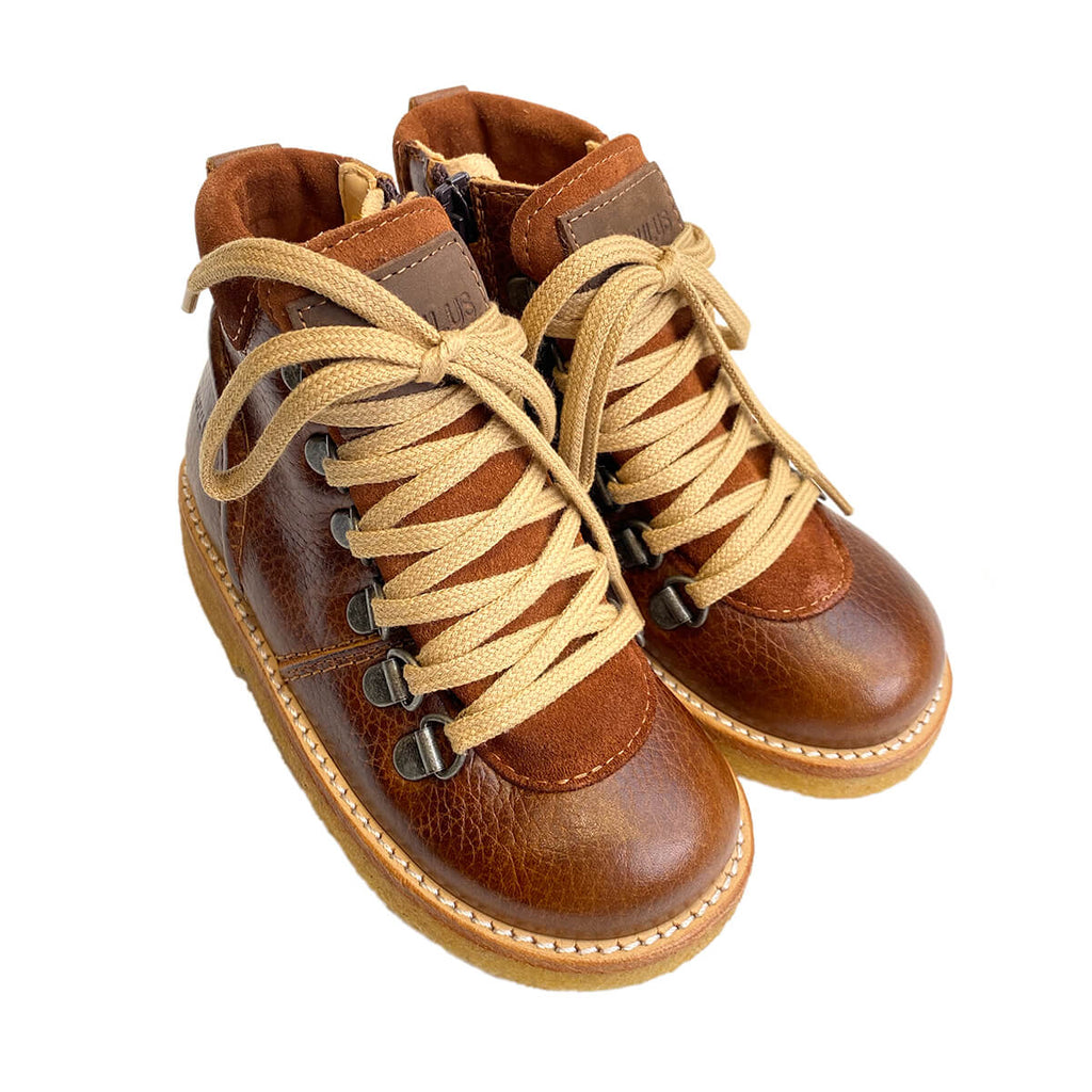 Lace Up Boots With Zipper in Cognac by Angulus