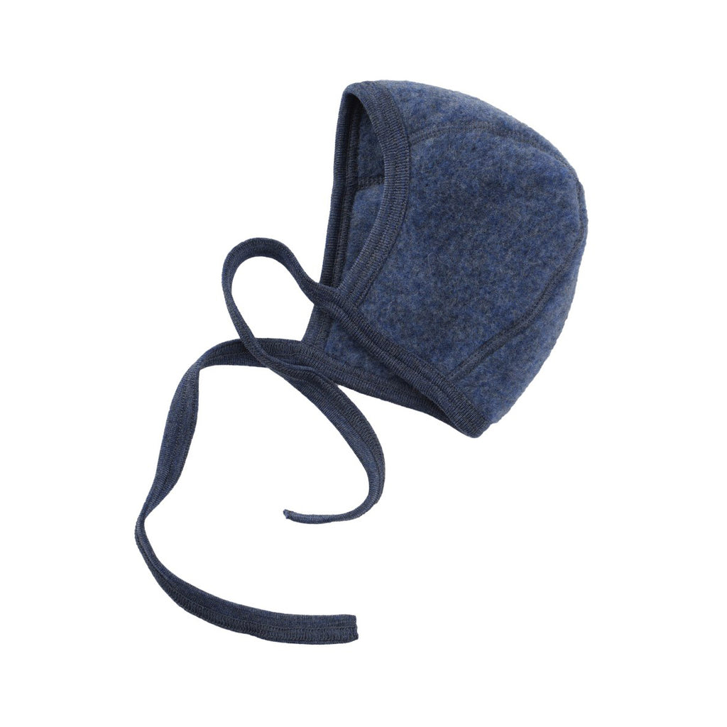 Wool Fleece Baby Bonnet in Blue Melange by Engel