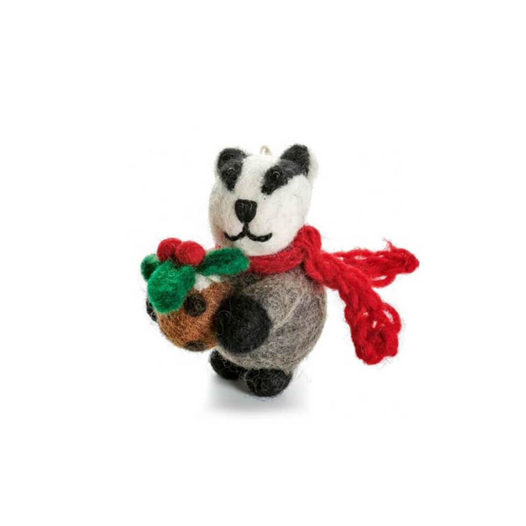 Badger With Christmas Pudding Hanging Christmas Decoration by Amica