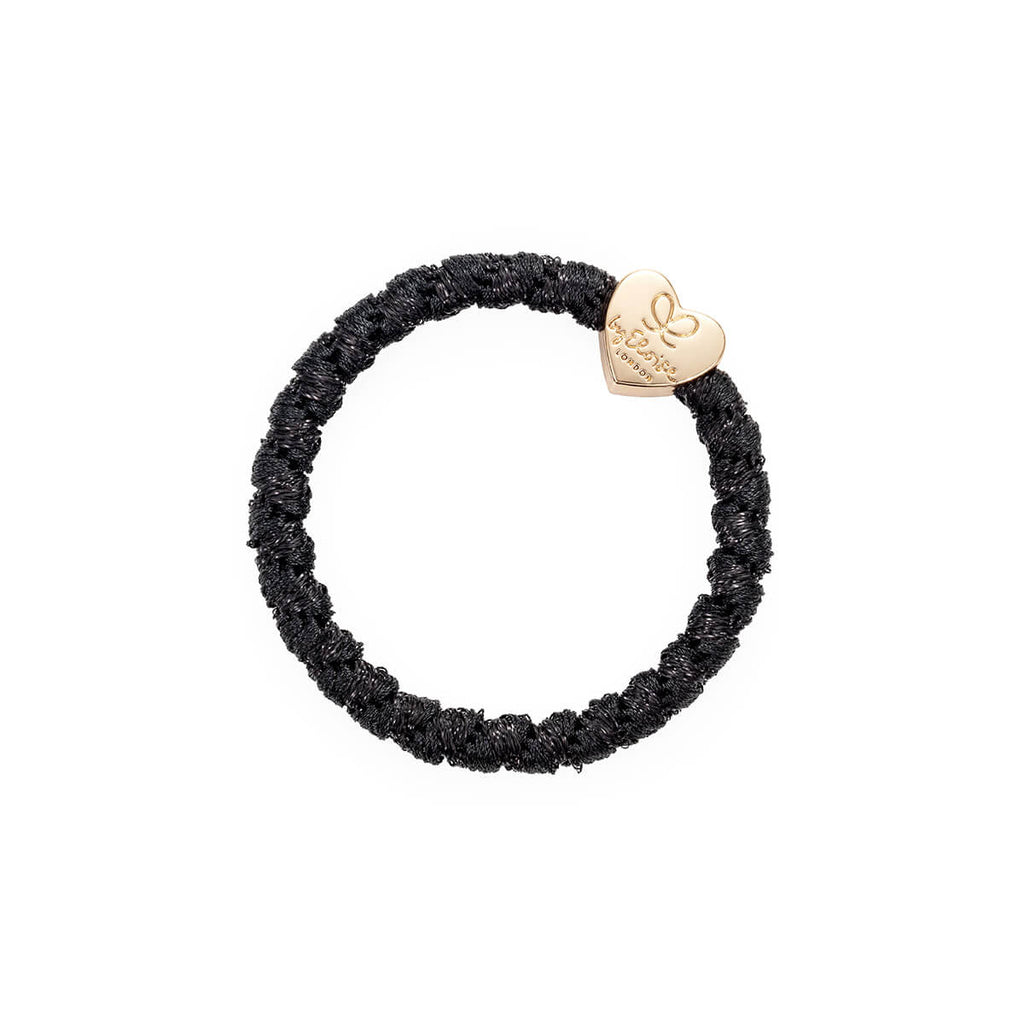 Gold Heart Hair Band in Woven Black Shimmer by byEloise