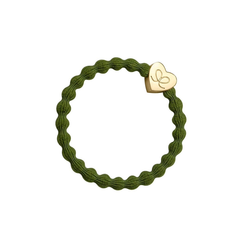 Gold Heart Hair Band in Olive Green by byEloise