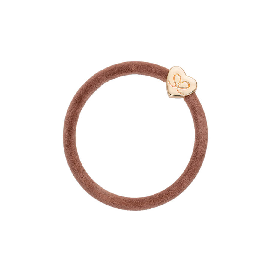 Gold Heart Velvet Hair Band in Latte by byEloise