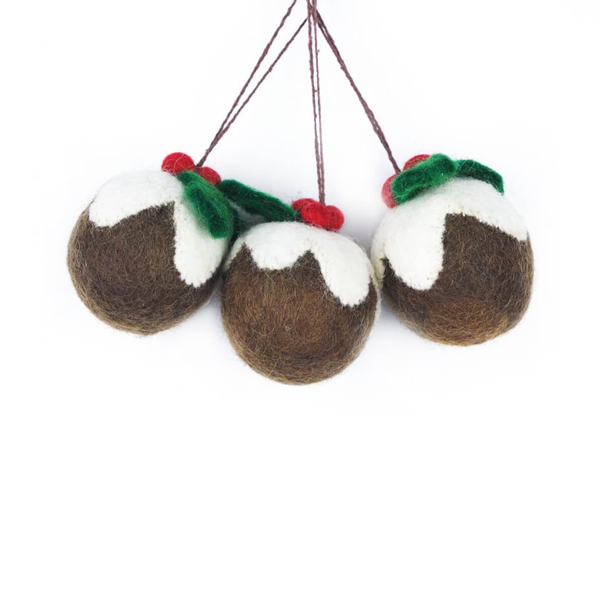 Christmas Pudding Tree Decorations (Set of Three) by Felt So Good