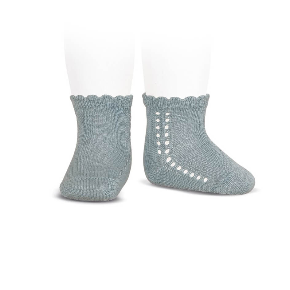 Side Openwork Cotton Ankle Socks in Dry Green by Cóndor - Last Ones In Stock - 4-6 Years