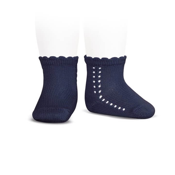 Side Openwork Cotton Ankle Socks in Marine by Cóndor