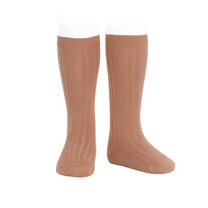 Wide Ribbed Cotton Knee Socks in Clay by Cóndor