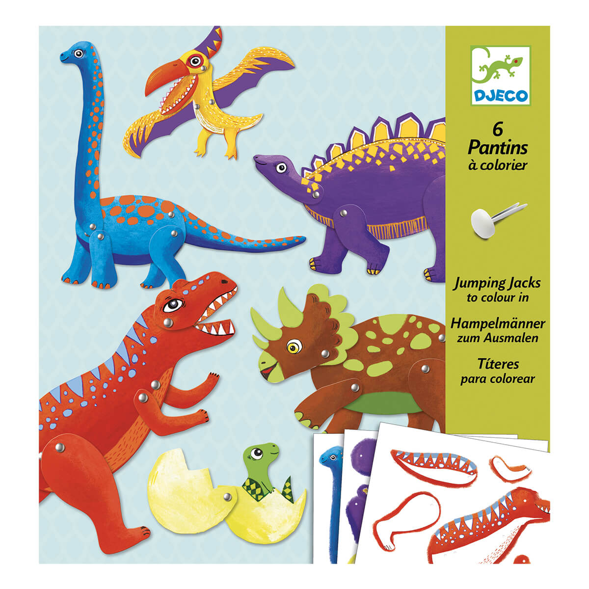 Dinosaur Puppets Colouring In Paper Craft Kit by Djeco