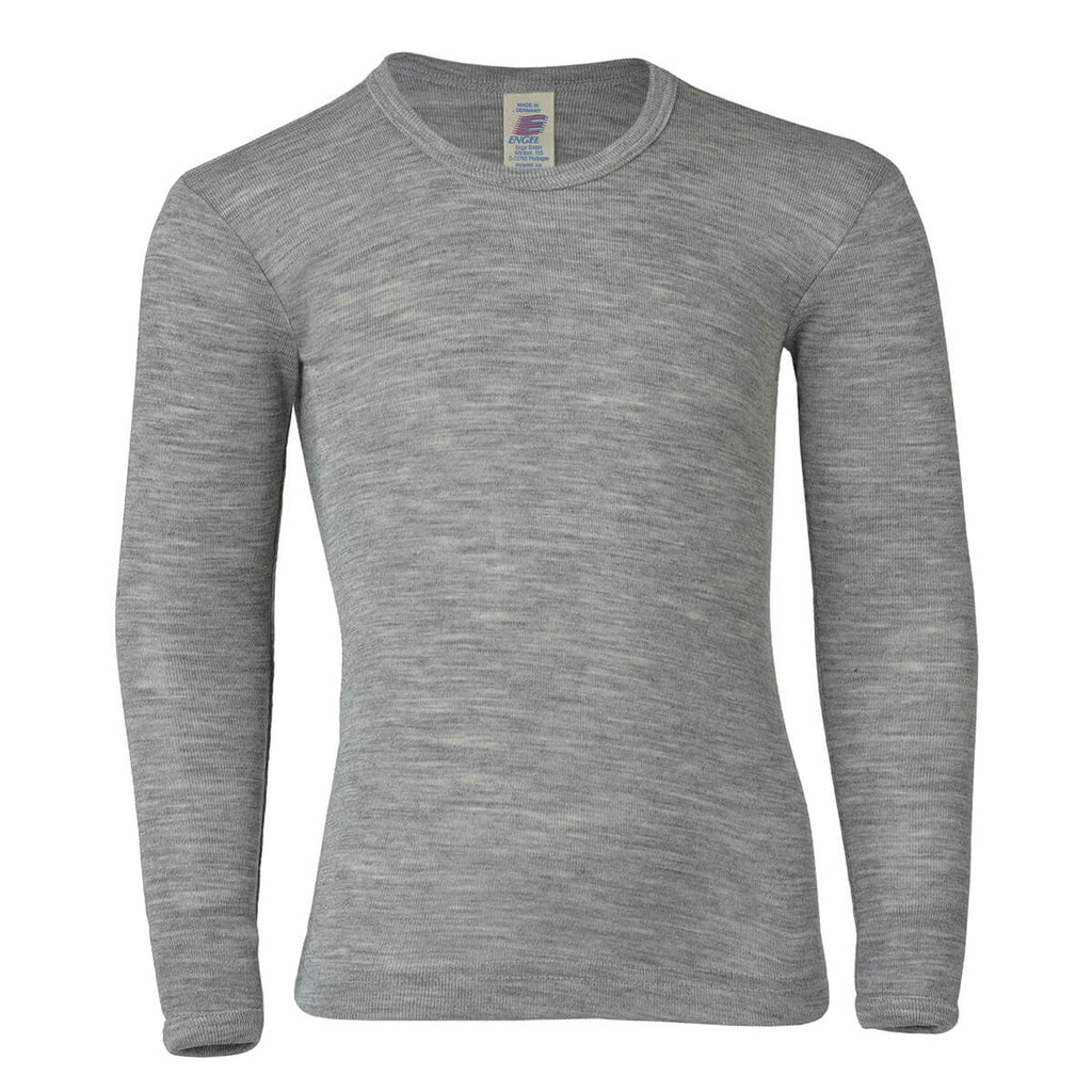 Wool / Silk Long Sleeve Top in Light Grey Melange by Engel