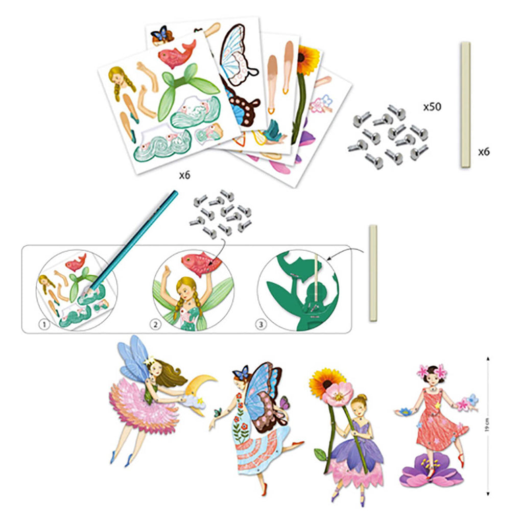 Fairies Puppets Colouring In Paper Craft Kit by Djeco