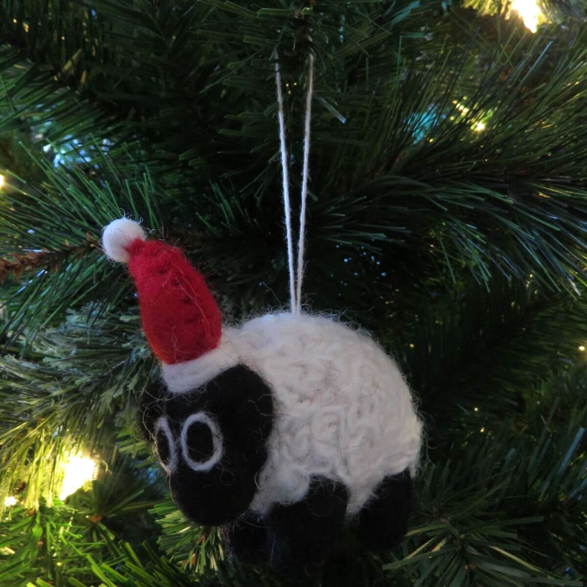 Sheep With Hat Hanging Christmas Decoration by Felt So Good