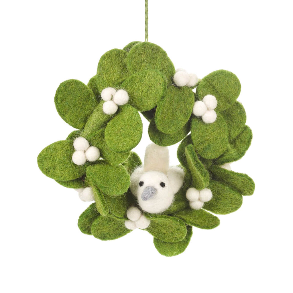 Mistletoe Mini Wreath With Dove Hanging Tree Decoration by Felt So Good