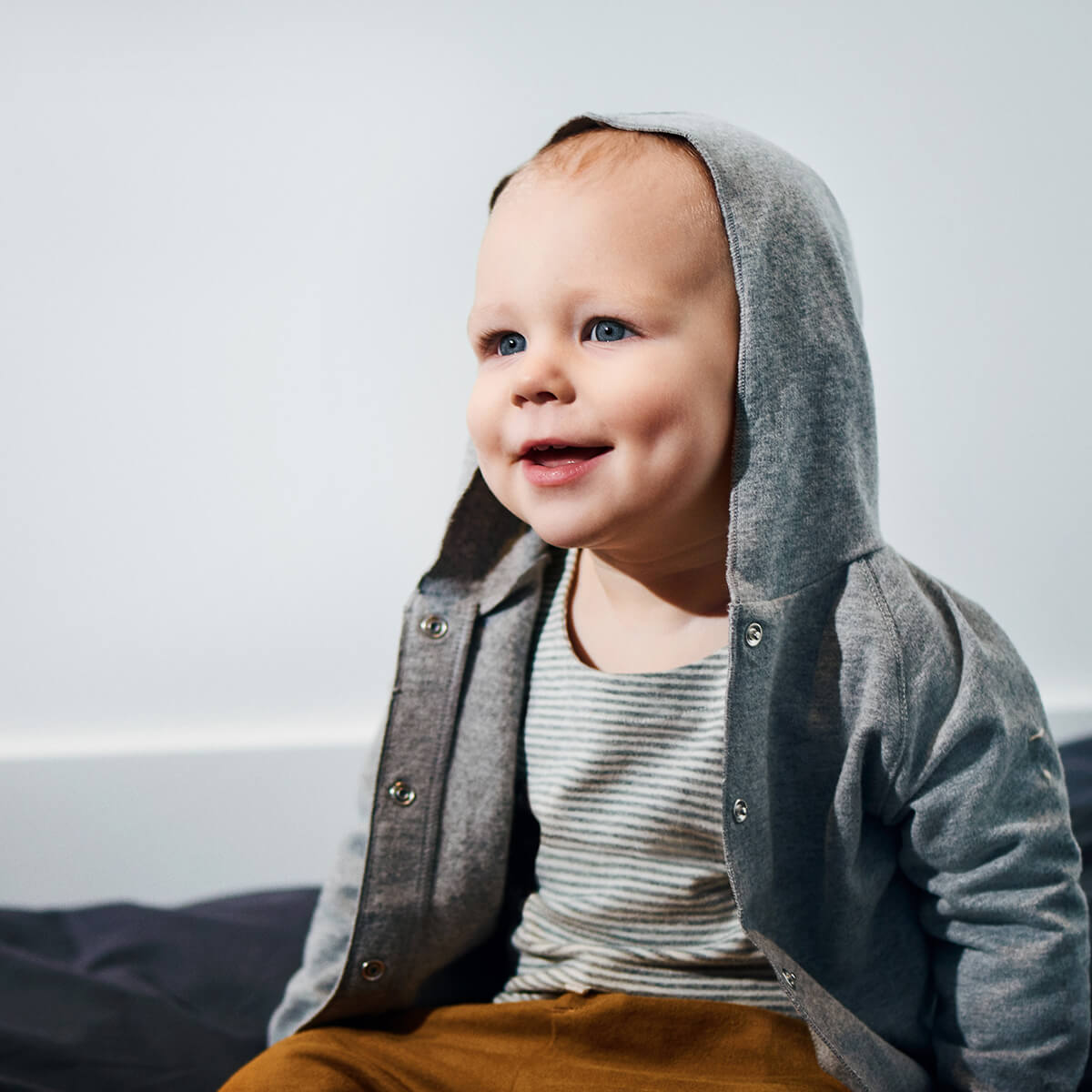 Baby Hooded Cardigan in Grey Melange by Gray Label