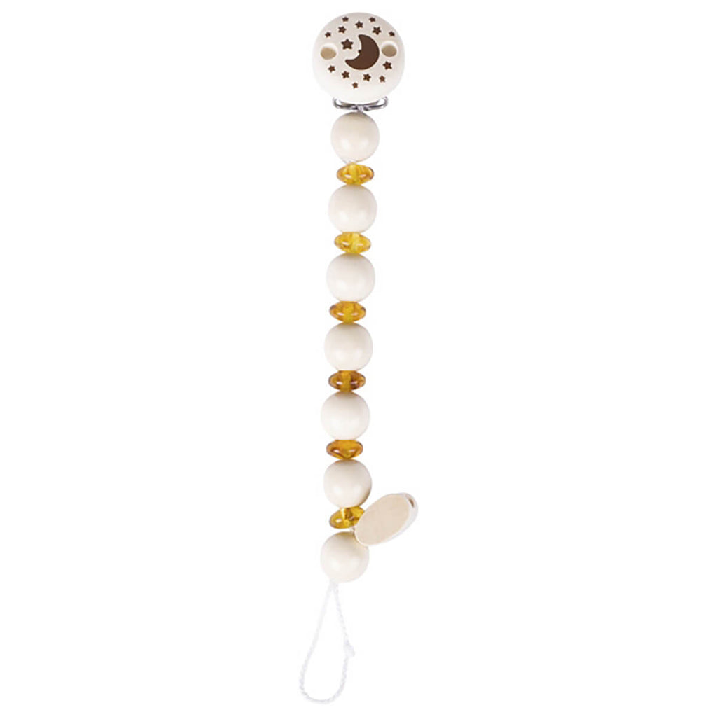 Moon Pacifier Clip with Amber by Heimess Nature
