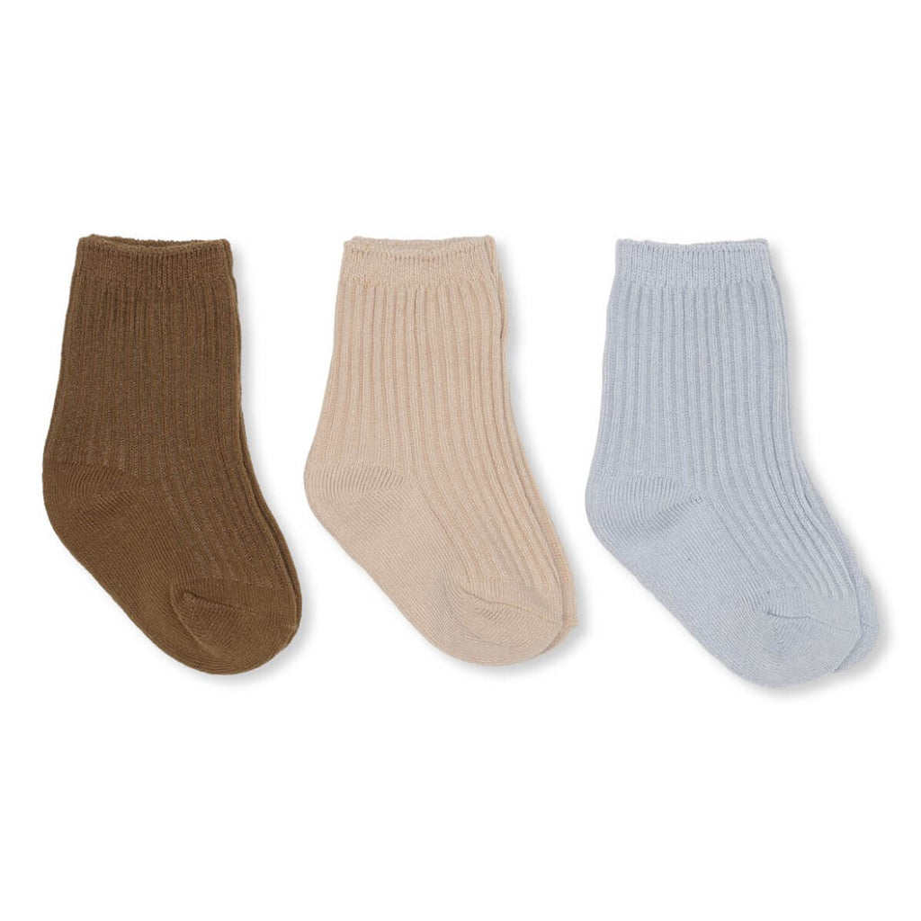 Rib Socks in Brown Mix by Konges Sløjd (Pack of 3)