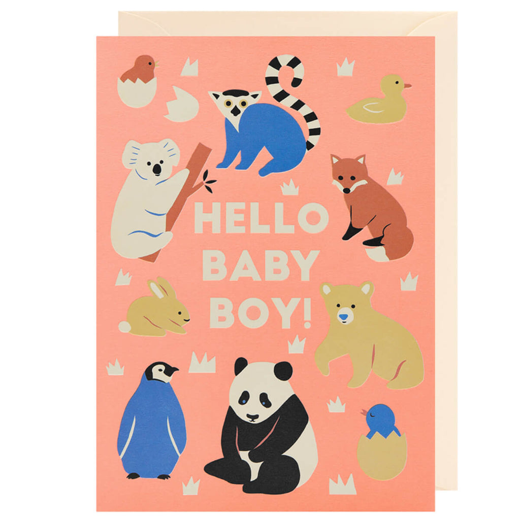 Hello Baby Boy Greetings Card by Naomi Wilkinson for Lagom Design