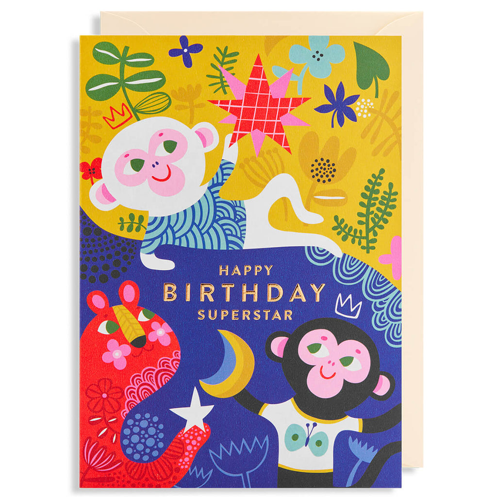 Happy Birthday Superstar Greetings Card by Helen Dardik for Lagom Design
