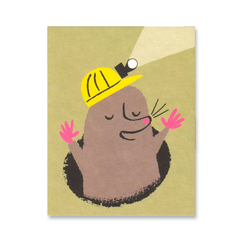 Miner Mole Mini Greetings Card by Lisa Jones Studio