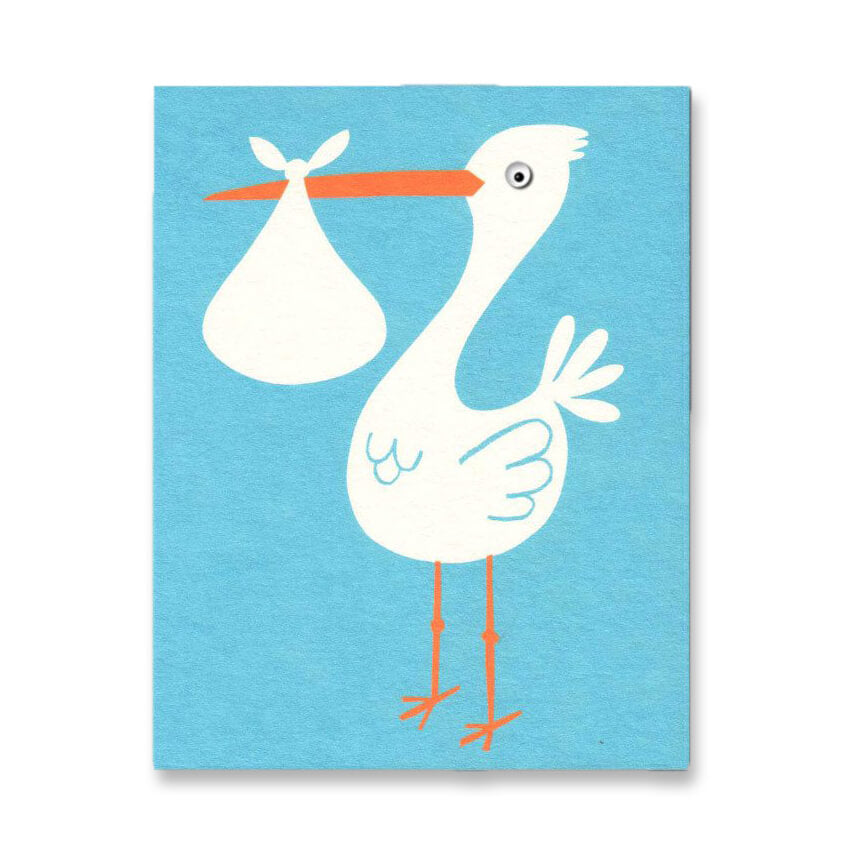 Blue Stork Mini Greetings Card by Lisa Jones Studio