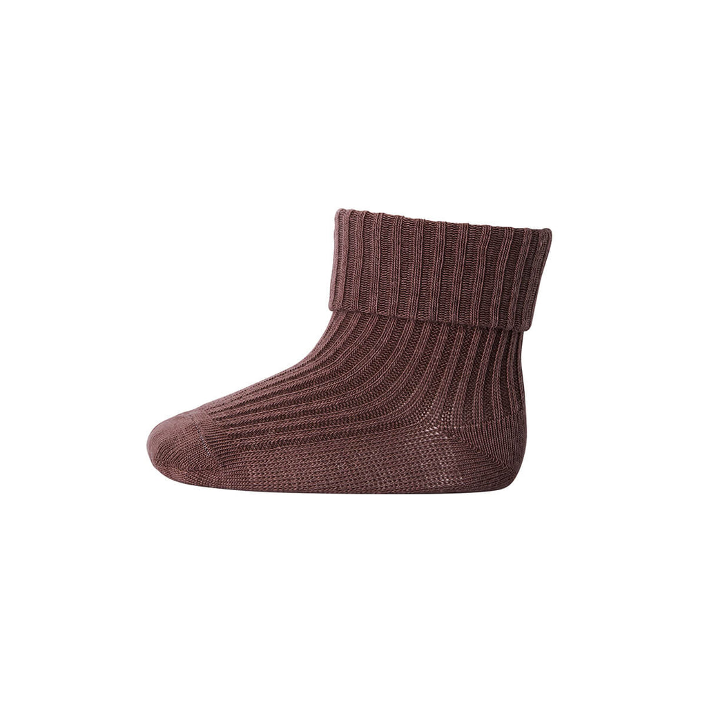 Cotton Rib Ankle Socks in Brown Sienna by MP Denmark
