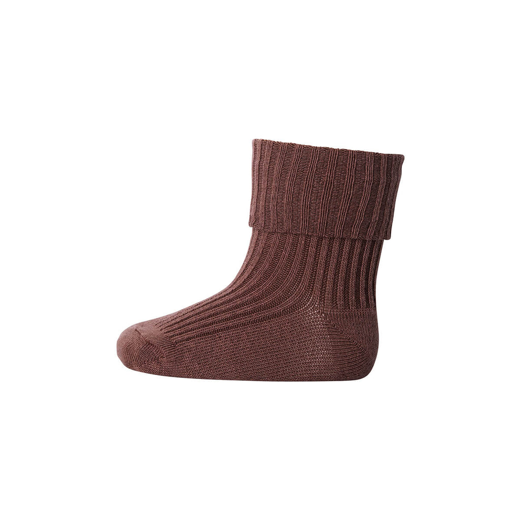 Wool Rib Ankle Socks in Brown Sienna by MP Denmark