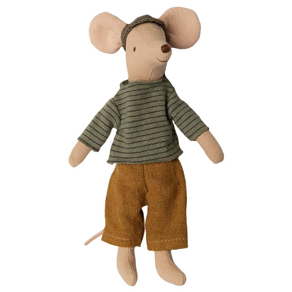 Dad Mouse in Green Striped Sweater and Trousers by Maileg