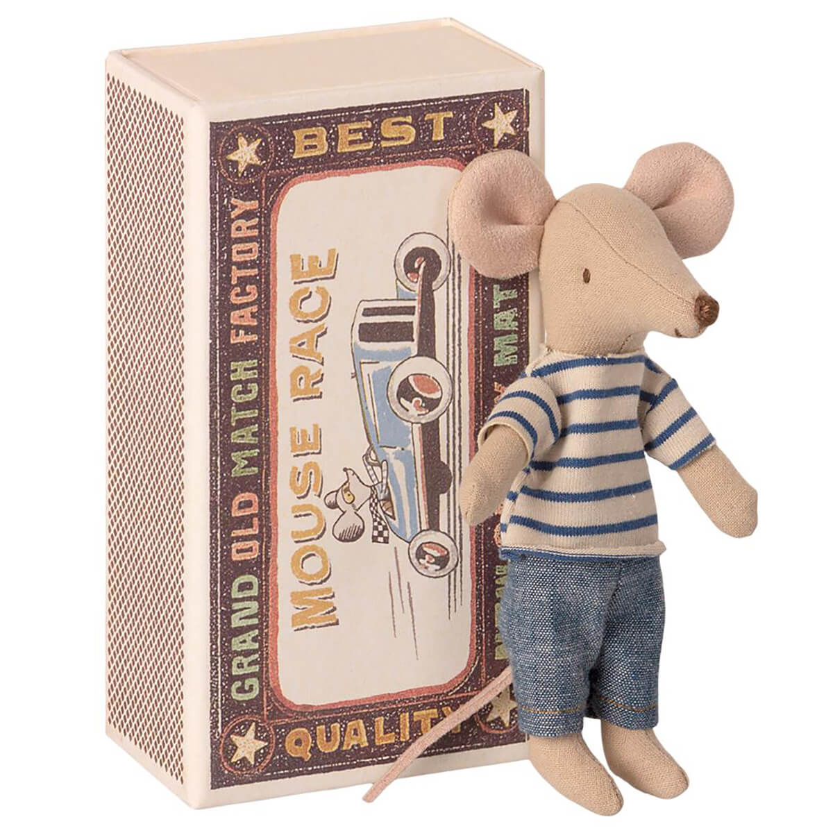 Big Brother Mouse in a Matchbox (Blue Striped Tee) by Maileg