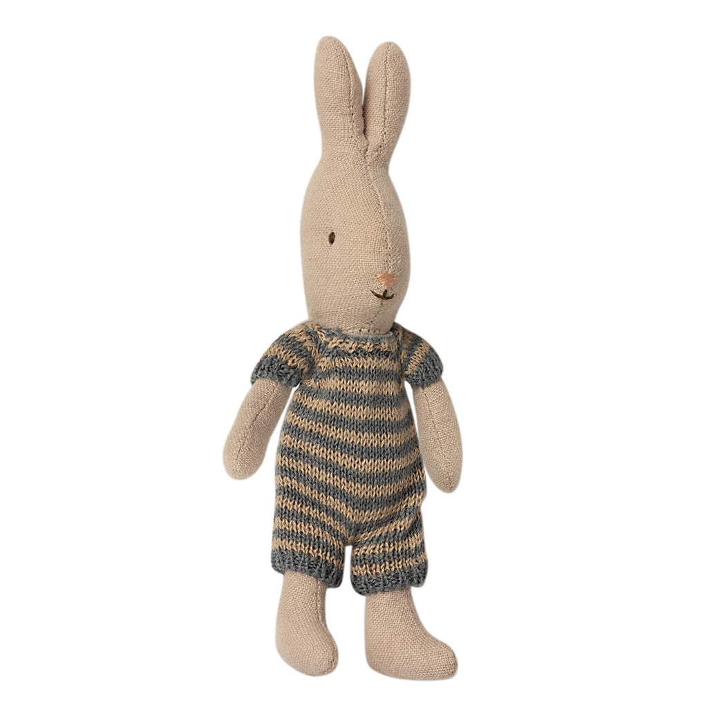 Micro Bunny in a Dark Blue / Sand Knitted Striped Suit by Maileg