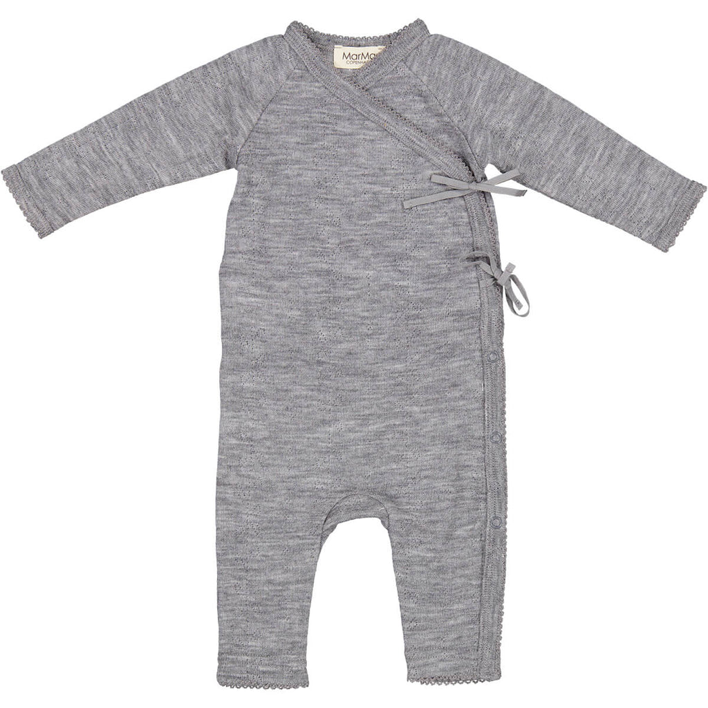 Rula Wool Pointelle Baby Romper in Grey Melange by MarMar Copenhagen