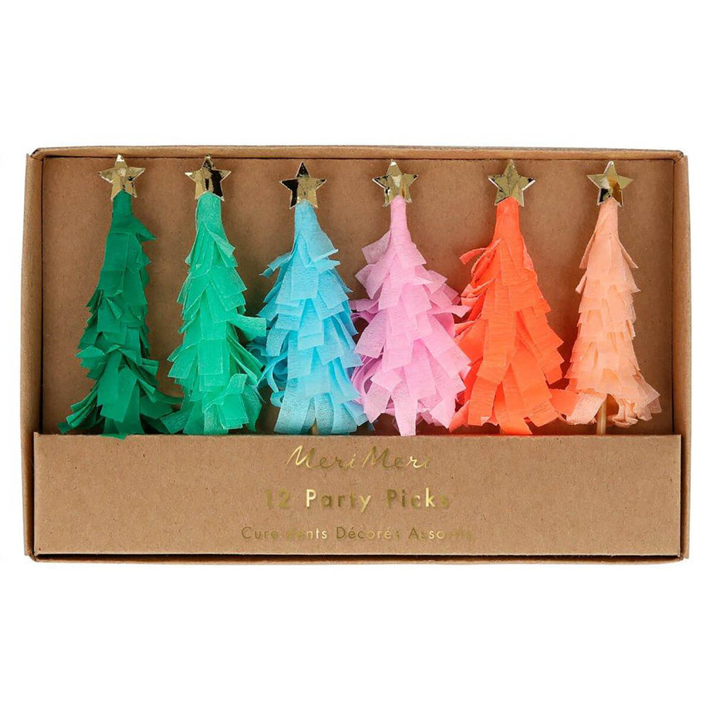Rainbow Fringed Christmas Tree Party Picks by Meri Meri