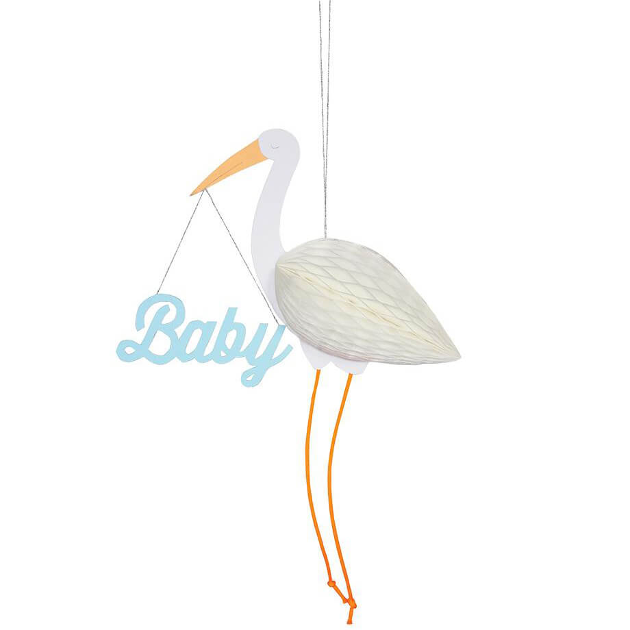 Blue Baby Stork Honeycomb Greetings Card by Meri Meri