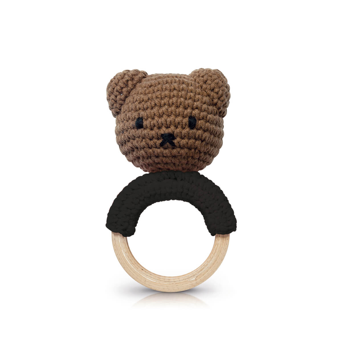 Boris Teething Ring Rattle In Black by Miffy Handmade