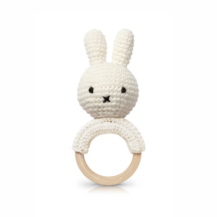 Miffy Teething Ring Rattle In White by Miffy Handmade