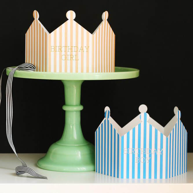 Birthday Girl Striped Crown Greetings Card by Nancy & Betty Studio