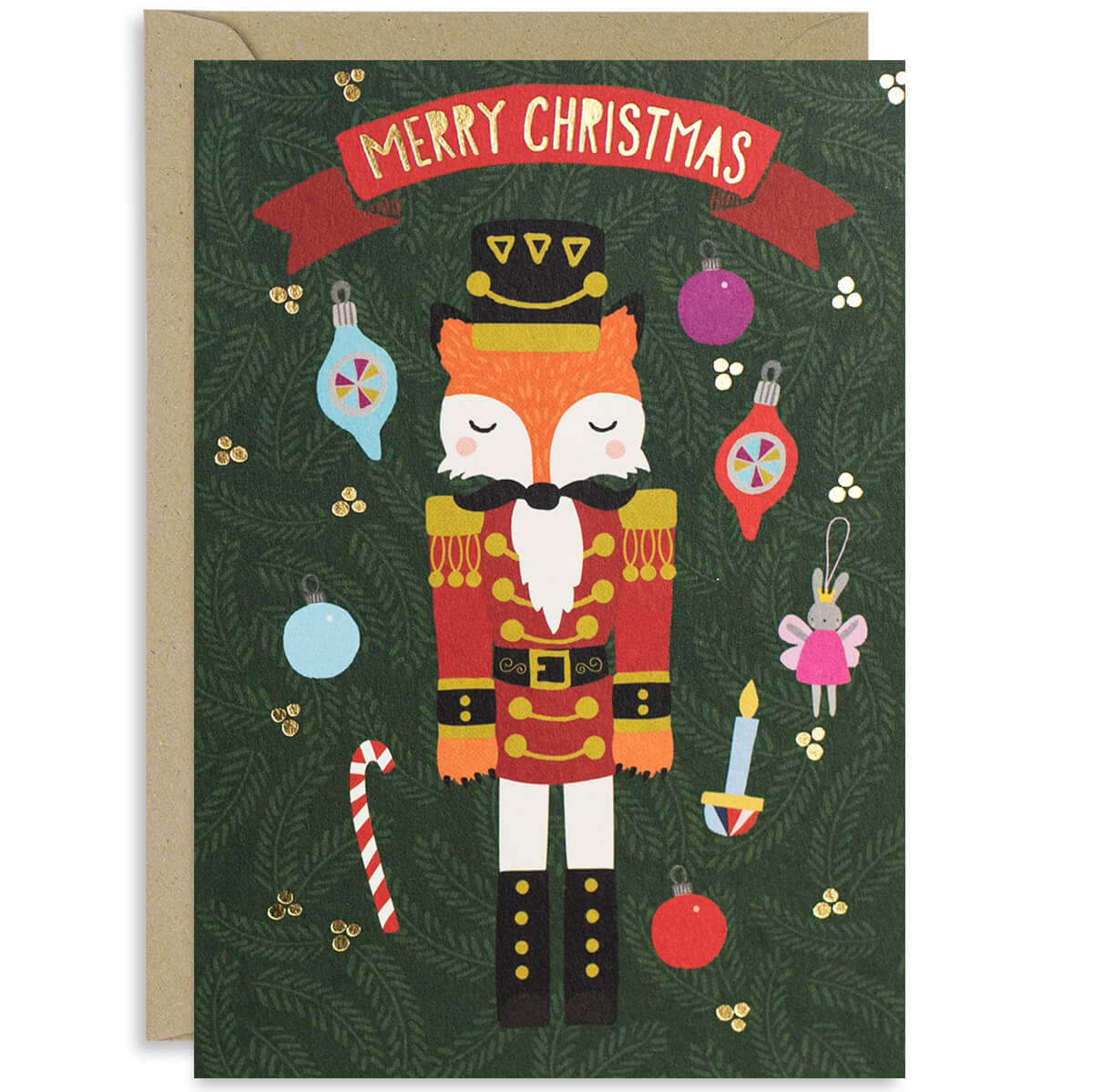 Nutcracker Fox Christmas Greetings Card by Natalie Alex