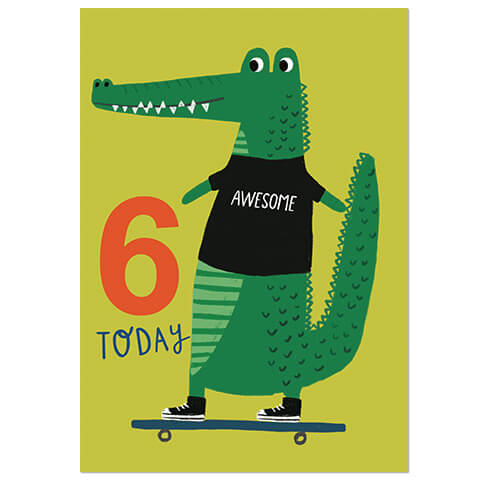 Age 6 Crocodile Greetings Card by Natalie Alex