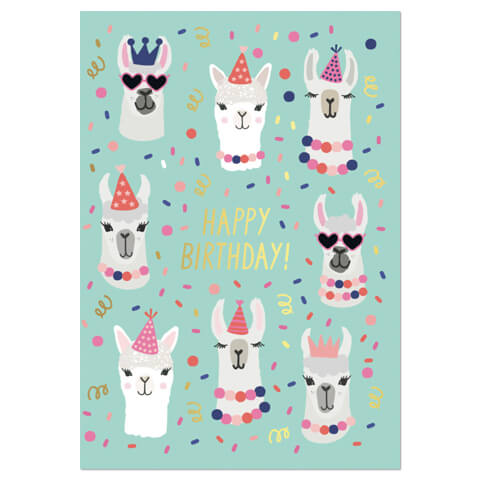 Party Llamas Greetings Card by Natalie Alex