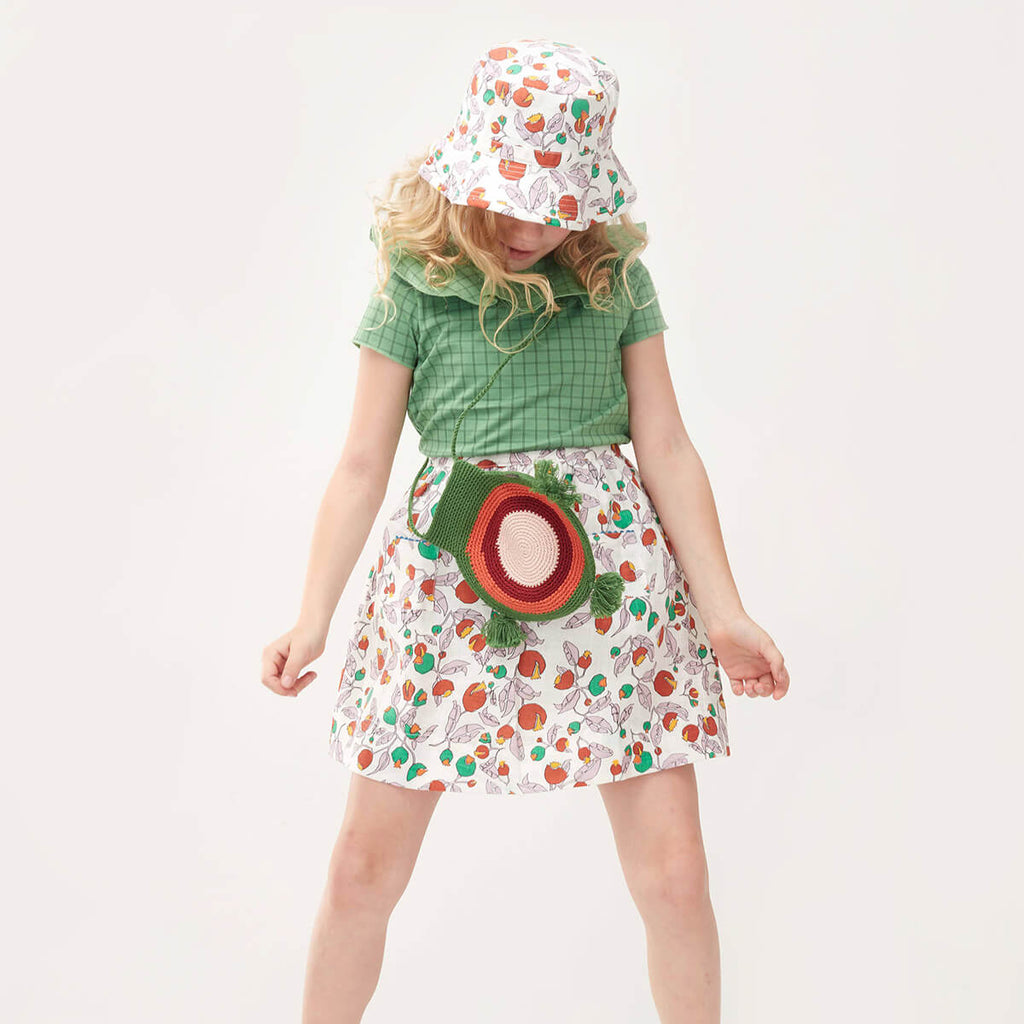 Flowers Print Linen Skirt in White by Oeuf NYC - Last Ones In Stock - 4-6 Years