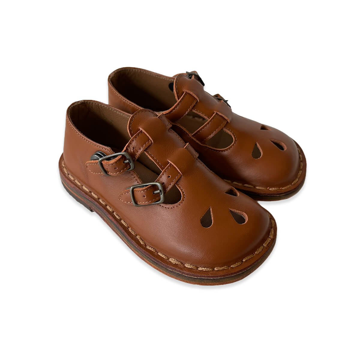 Double T Bar Cut Out Sandals in Vitello Softy Sienna by PèPè