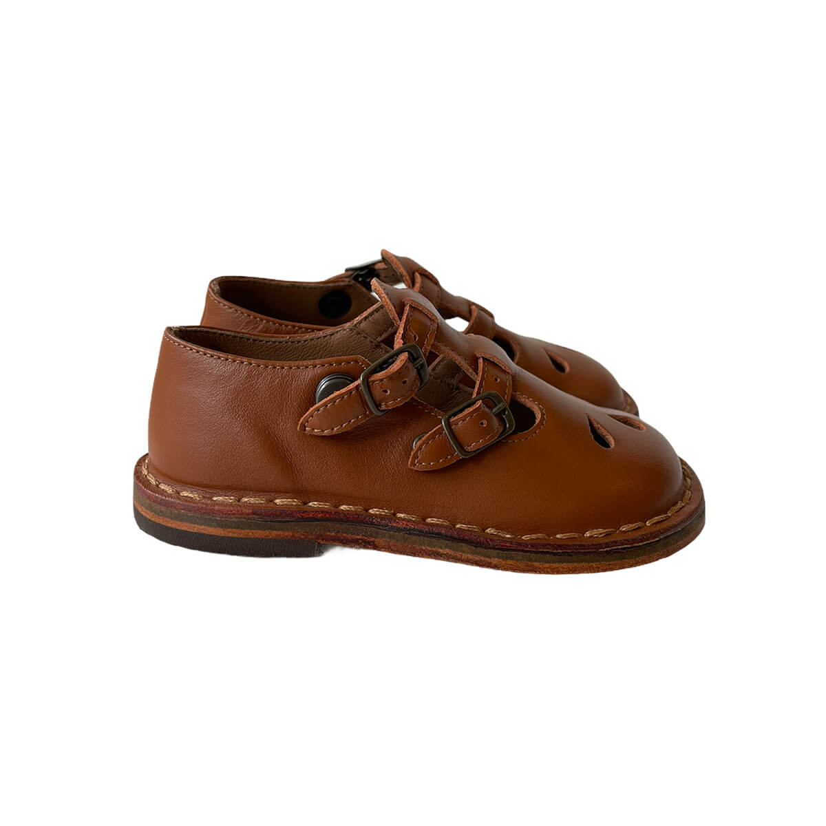 Double T Bar Cut Out Sandals in Vitello Softy Sienna by PèPè