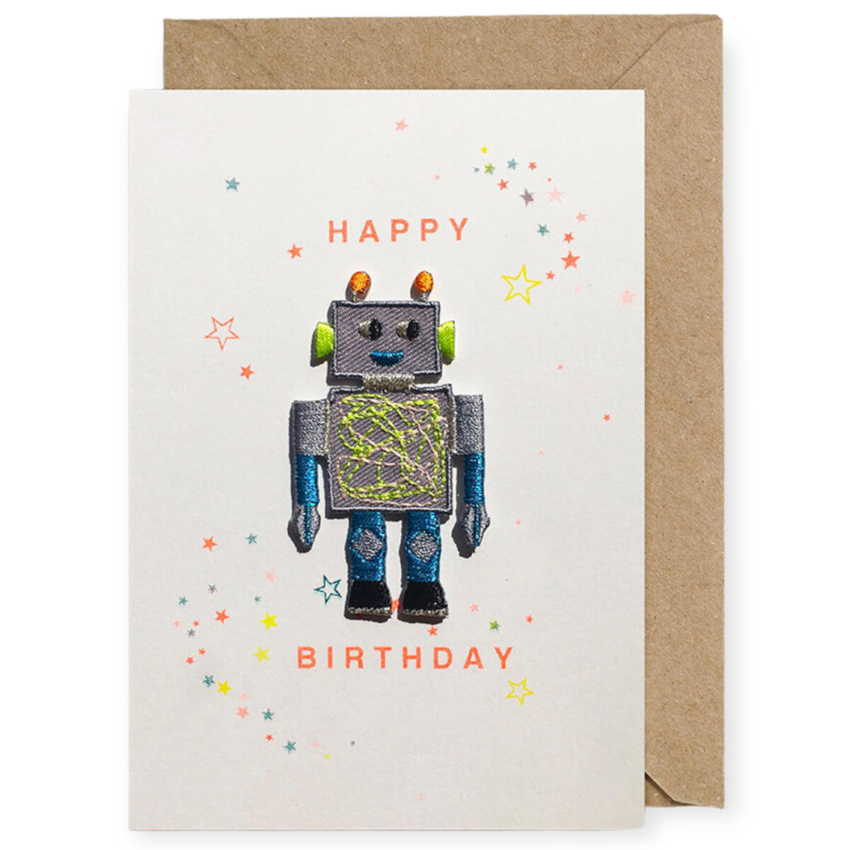 Robot Iron On Patch Greetings Card by Petra Boase