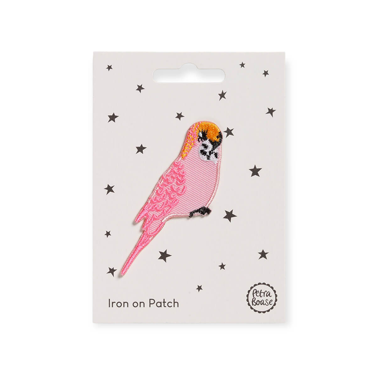 Pink Budgie Iron On Patch by Petra Boase