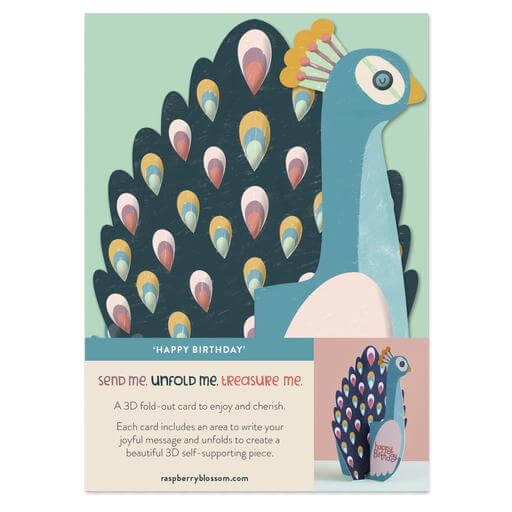 Happy Birthday Peacock Greetings Card by Raspberry Blossom