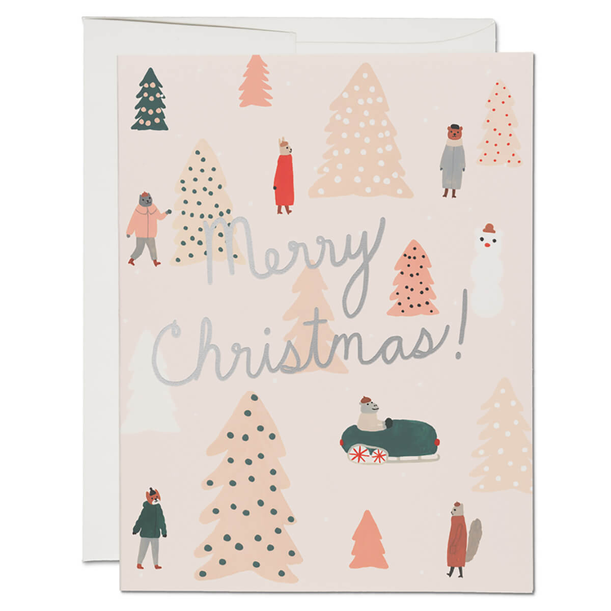 Pink Trees Christmas Greetings Card (Box of 8) by Red Cap Cards