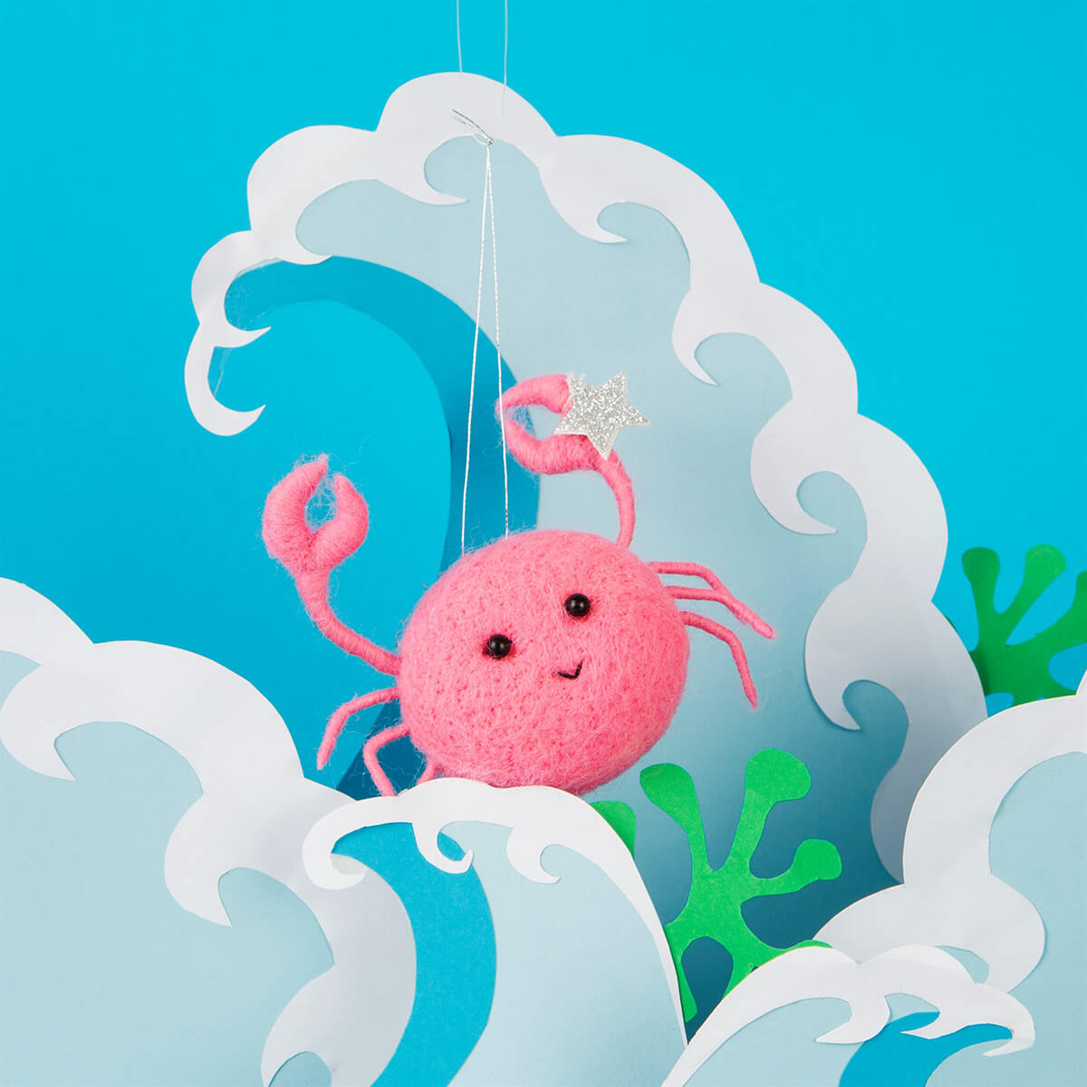 Pink Crab Hanging Christmas Felt Decoration by Sass & Belle