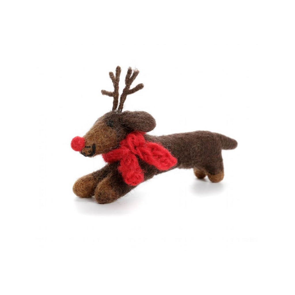 Sausage Dog With Antlers Felt Hanging Decoration by Amica